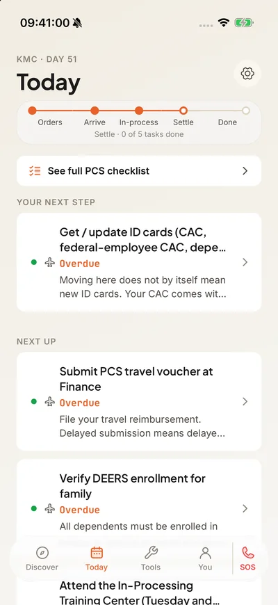 Boris™ Today screen showing a move timeline and next-step cards